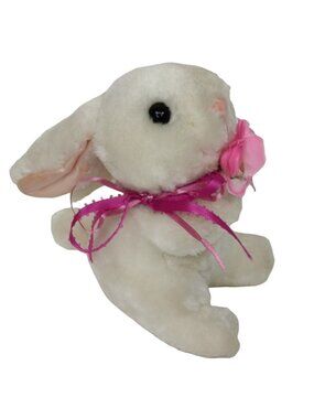 Vintage 1988 Plush Creation White Bunny Rabbit Easter Flower Stuffed Animal FLAW